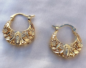 Pendientes de aro Virgencita de oro, Pendientes Virgen María, Pendientes Virgencita, Aros Virgen María, Pendientes Virgen María de oro