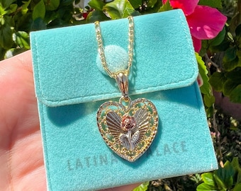 Rose Necklace, Rose Gold Necklace, Rose Heart Necklace, Rose Flower Necklace