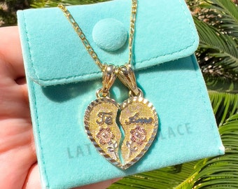 Te Amo Necklace, Heart Split Necklace, Gold Heart Necklace, Rose Heart Necklace, I Love You Necklace