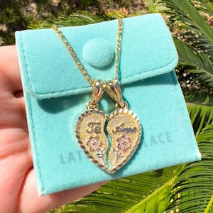 Collar "Te Amo", collar con corazón partido, collar con corazón de oro, collar con corazón de rosa, collar con "Te amo"