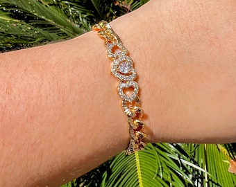 Heart Diamond Bracelet, 14k / 18k White Gold Diamond