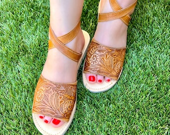 Braune Mexikanische Huaraches, Damen Mexikanische Huaraches, Leder Huarache Sandalen