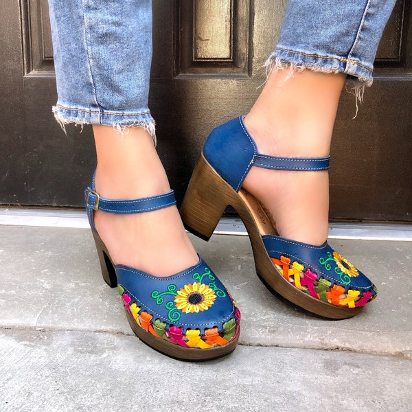 Women Huarache Heels, Embroidered huarache wedge, Mexican heels, Huarache Sandal Heels