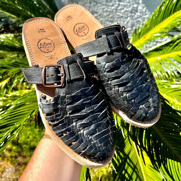 Black Huarache Slides, Mexican huaraches, huaraches mexicanos, Women Huaraches, Huaraches para mujer