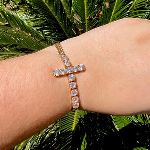 Pulsera cruzada de oro, pulsera cruzada de diamantes, joyería cruzada,