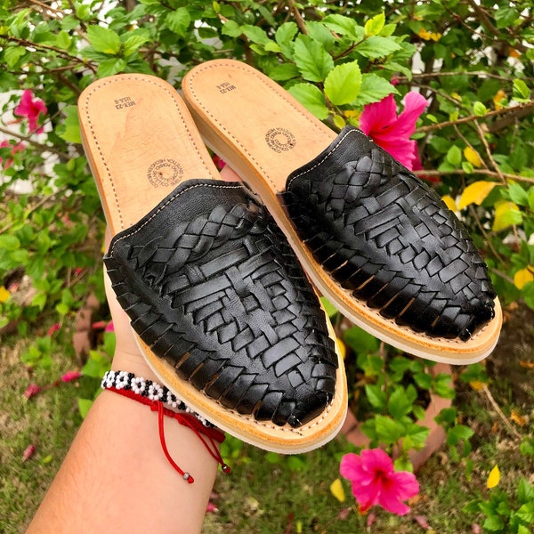 Black Huarache slides, Mexican Huaraches, Black Mexican Huaraches, Huaraches Mexicanos, Huaraches negros