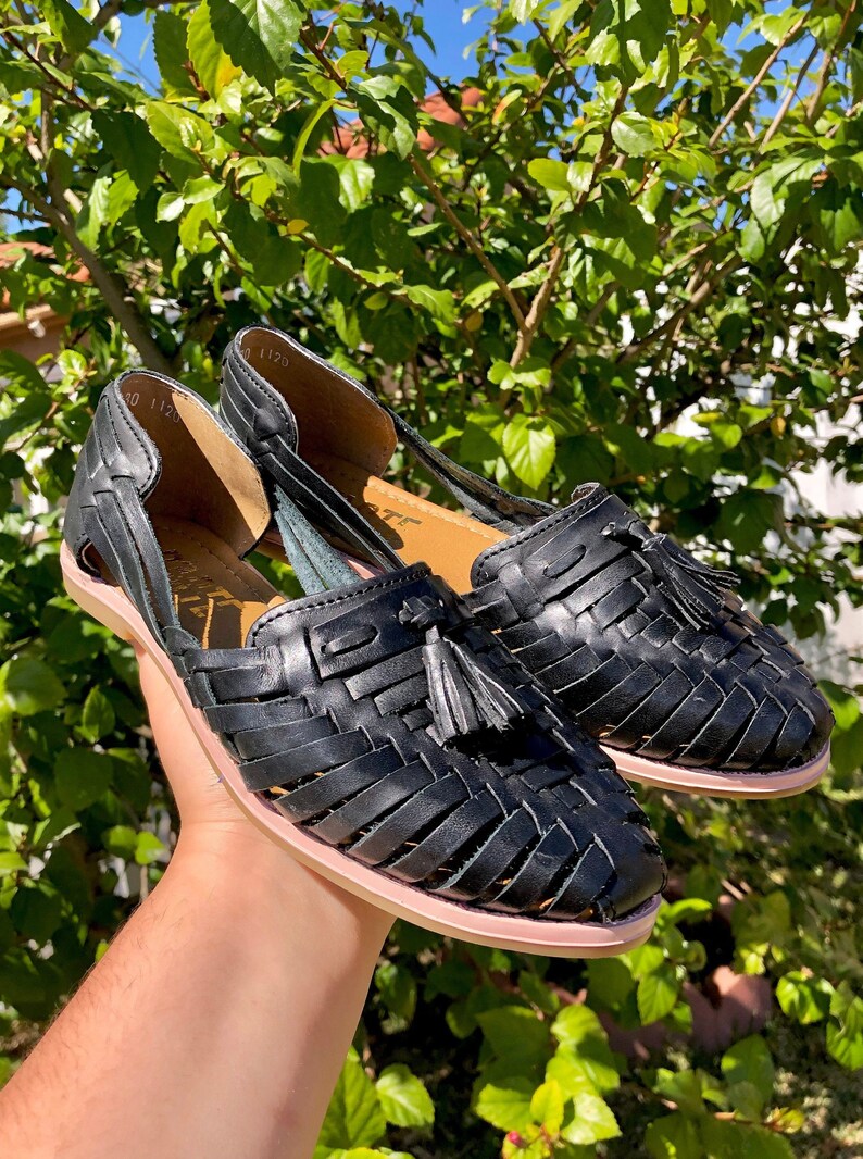 all black leather huaraches