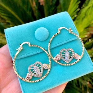 Virgin Mary Earrings, Gold Virgencita earrings, Virgen de Guadalupe earrings, Virgencita Jewelry