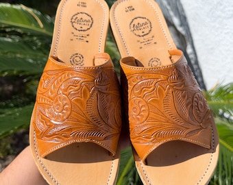 Huaraches mexicanos marrones, Huaraches marrones sin cordones, Huaraches de cuero marrones, Sandalias mexicanas marrones
