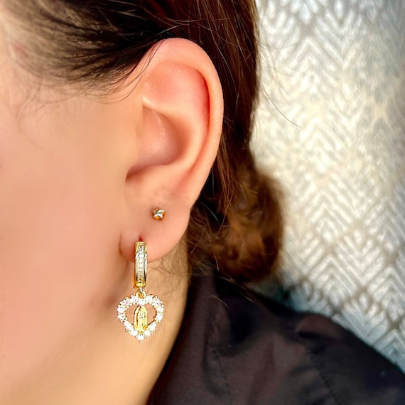Virgin Mary Earrings, Virgencita hoop earrings, Virgen de Guadalupe Earrings, Virgencita jewelry