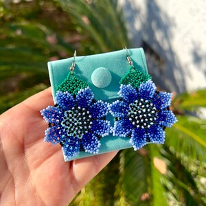 Huichol Blumen Ohrringe, Perlen Blumen Ohrringe, Huichol Ohrringe Style 4