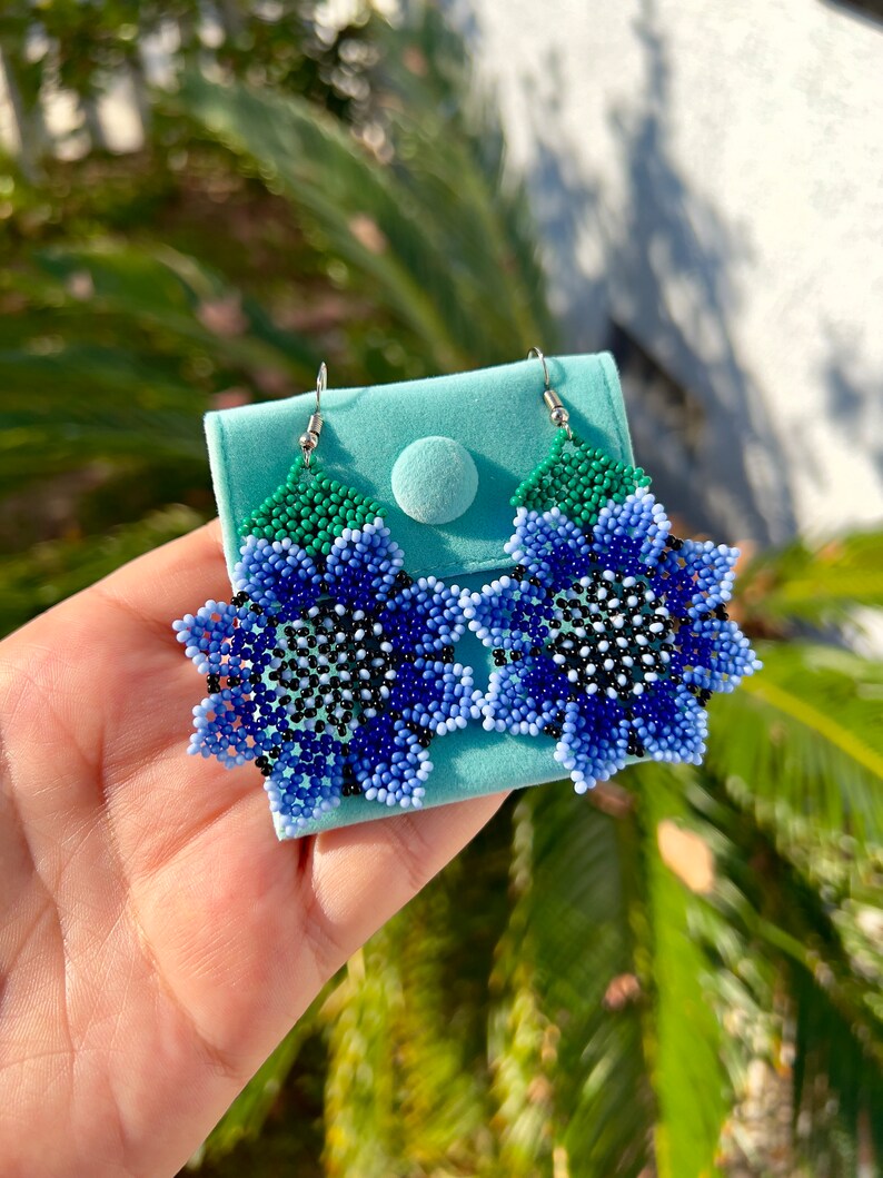 Huichol Blumen Ohrringe, Perlen Blumen Ohrringe, Huichol Ohrringe Style 4