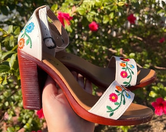 Women Huarache Heels, Huarache high heels, embroidered huarache heels, mexican high heels