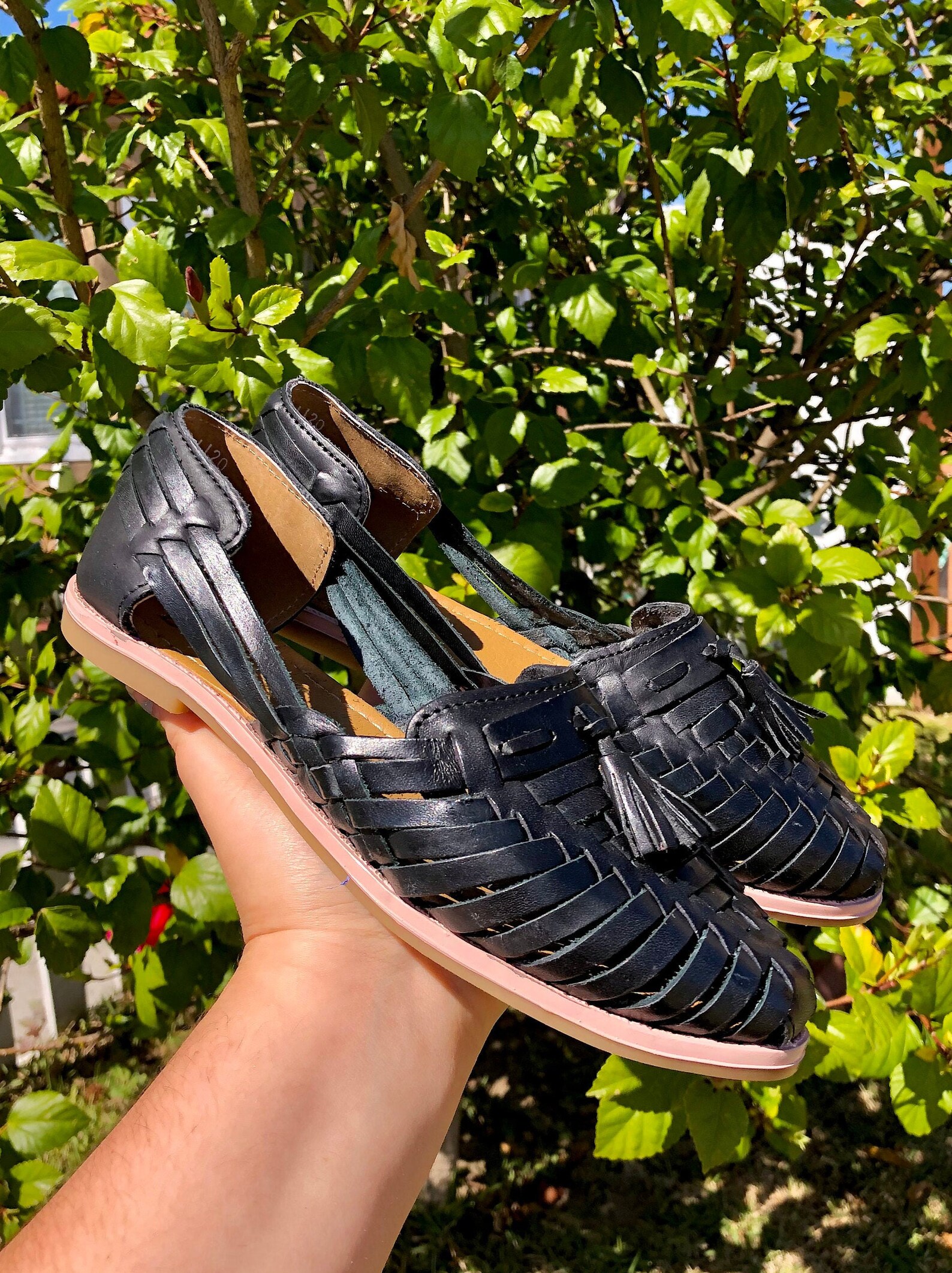 all black leather huaraches