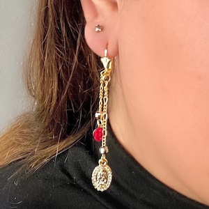 Virgin Mary Earrings, Virgencita Earrings, Gold Virgin Mary Earrings, Virgencita Jewelry