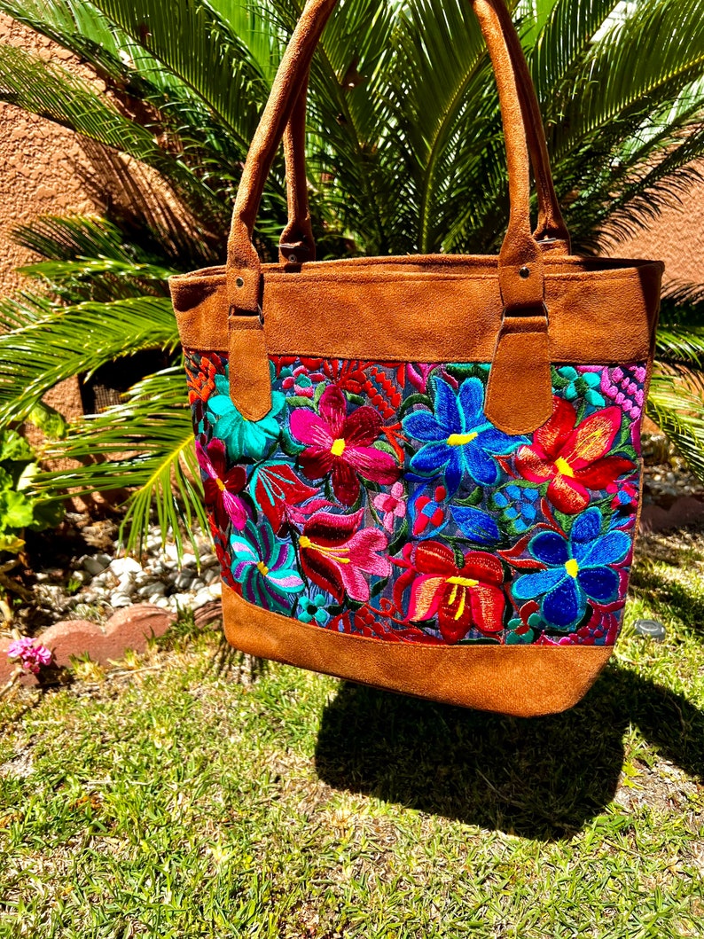 Mexican Embroidered Tote Bag, Floral Tote Bag, Tote Bag With Pockets ...
