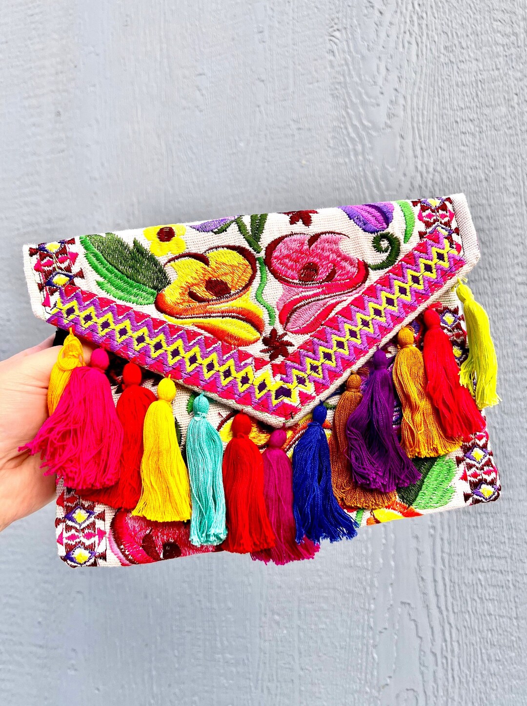 Mexican Envelope Purse Mexican Floral Clutch Embroidered Etsy