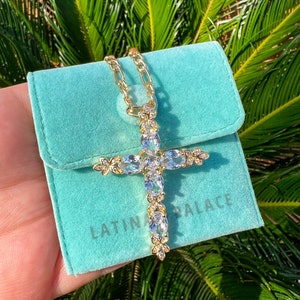 Gold Cross Necklace, Religious Cross Necklace, Diamond Zirconia Cross Necklace
