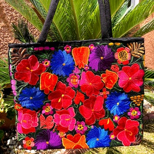Mexikanische bestickte Einkaufstasche. Floral Einkaufstasche, mexikanische Einkaufstasche, Einkaufstasche