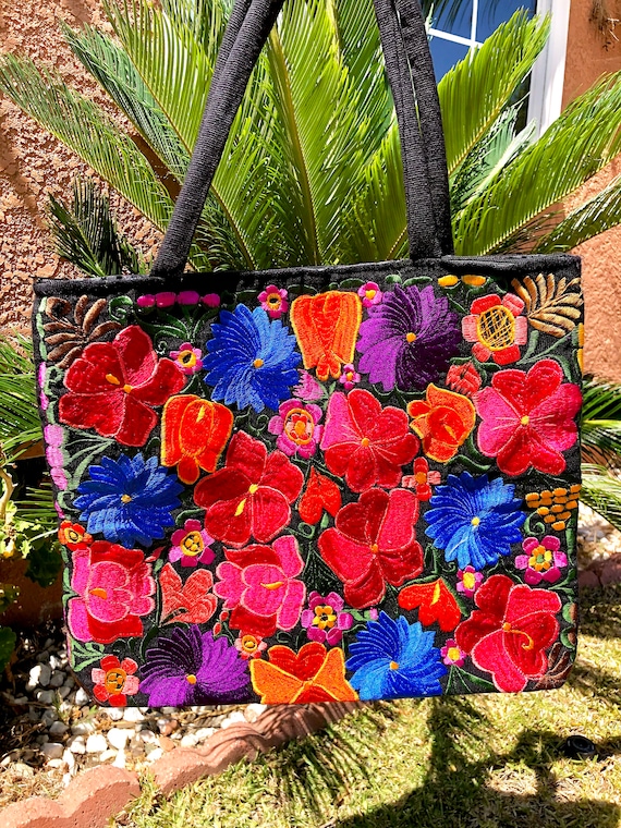 Mexican Embroidered Tote bag. Floral tote bag, mexican tote bag, tote purse