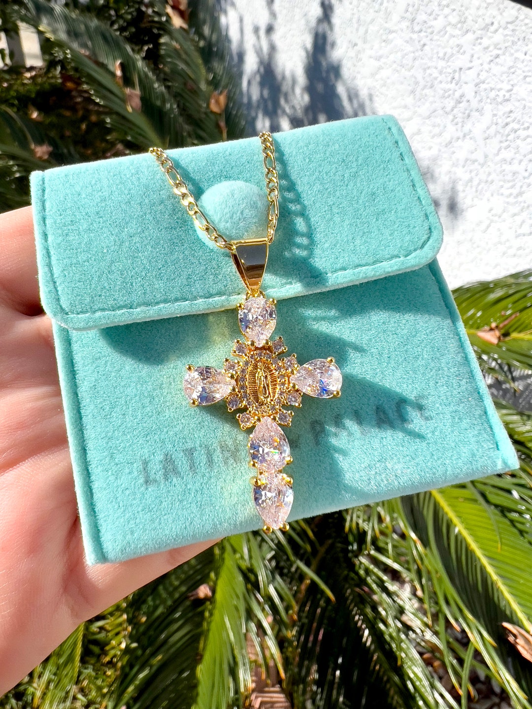 Virgin Mary Cross Necklace Crystal Virgin Mary Cross Virgencita Cross Necklace Virgencita Necklace Virgen De Guadalupe Etsy