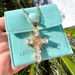 Virgin Mary Cross Necklace, Crystal Virgin Mary Cross, Virgencita Cross Necklace, Virgencita Necklace, Virgen de Guadalupe