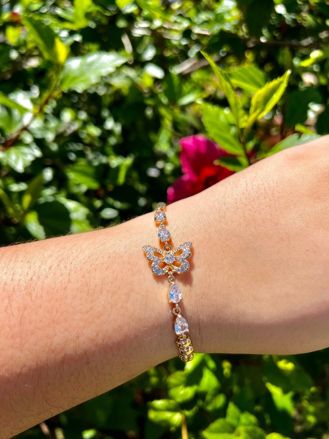Gold Butterfly Bracelet, Diamond Butterfly Bracelet, Butterfly Charm