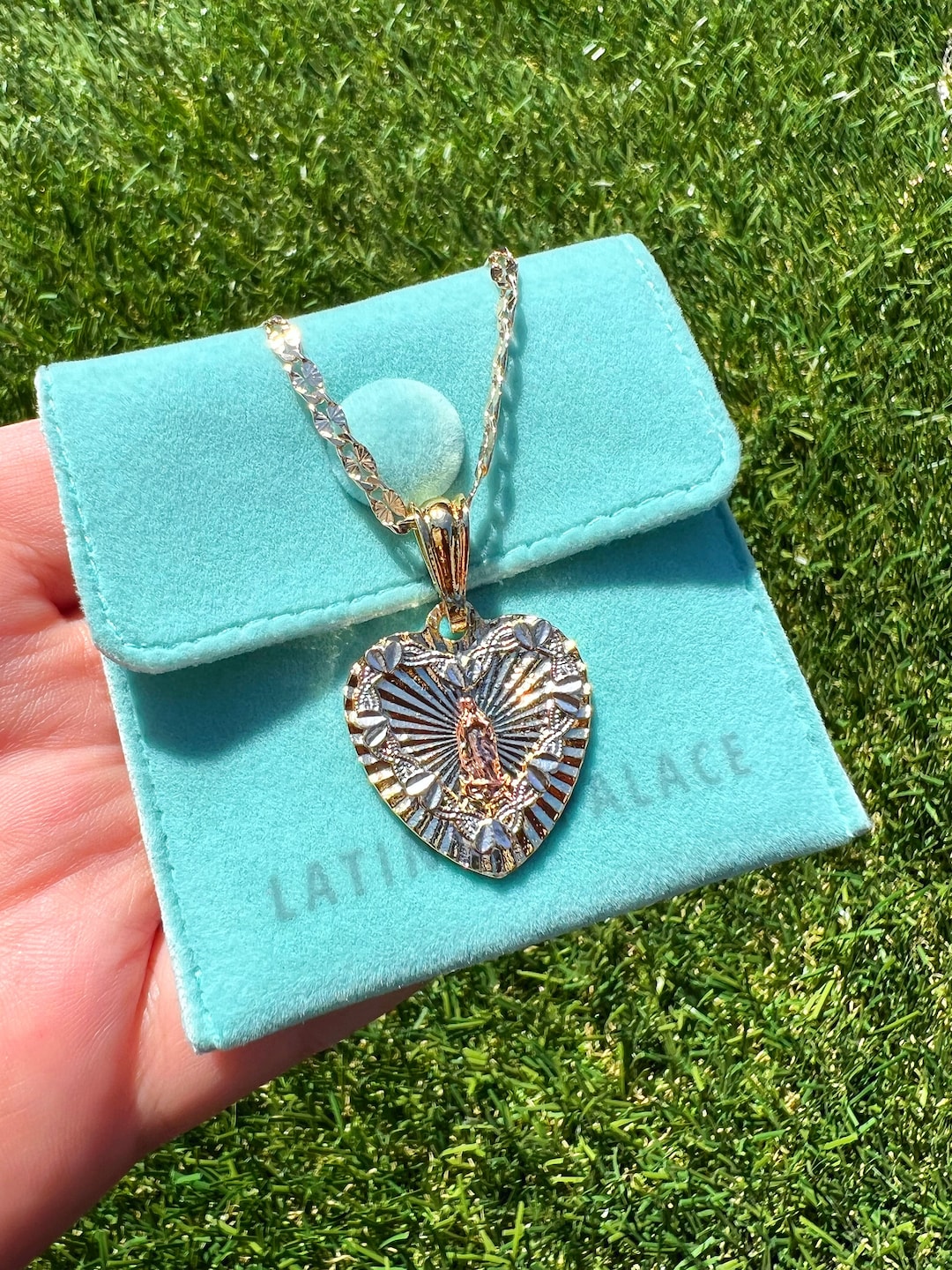 Gold Virgencita Necklace Heart Virgin Mary Necklace Virgen Etsy