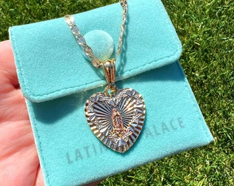 Collar Virgencita de Oro, Collar Virgen María Corazón, Collar Virgen de Guadalupe, Collar Corazón