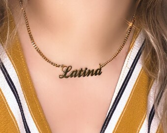 Latina Necklace, 18k Gold Latina Necklace, Latina Chain, Gold Plated Latina Name Necklace