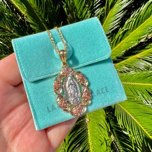 Gouden Virgen Maria ketting, Virgencita gouden ketting, Tricolor Virgencita roestvrijstalen ketting