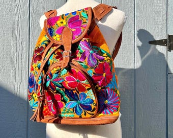 Mochila mexicana, Mochila mexicana bordada, Mochila de México, Mochila mexicana con estampado floral