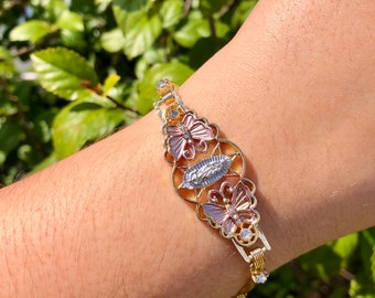 Pulsera Virgencita de Oro, Pulsera Virgen María Tricolor, Pulsera de la Virgen María, Pulsera Virgen de Guadalupe