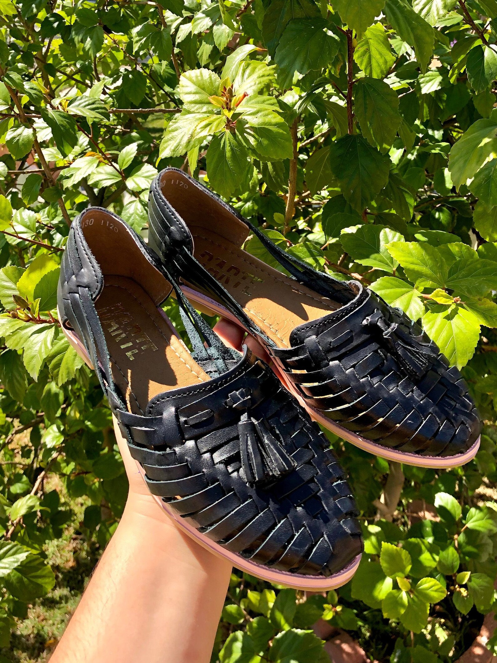 all black leather huaraches