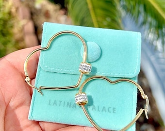 Heart Hoops, Gold heart hoops, Gold heart earrings, Aretes de Corazon, Latina Heart Earrings