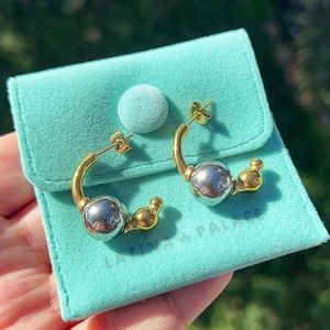 Two-tone hoops, gold silver hoops, bead hoops, gold two tone earrings