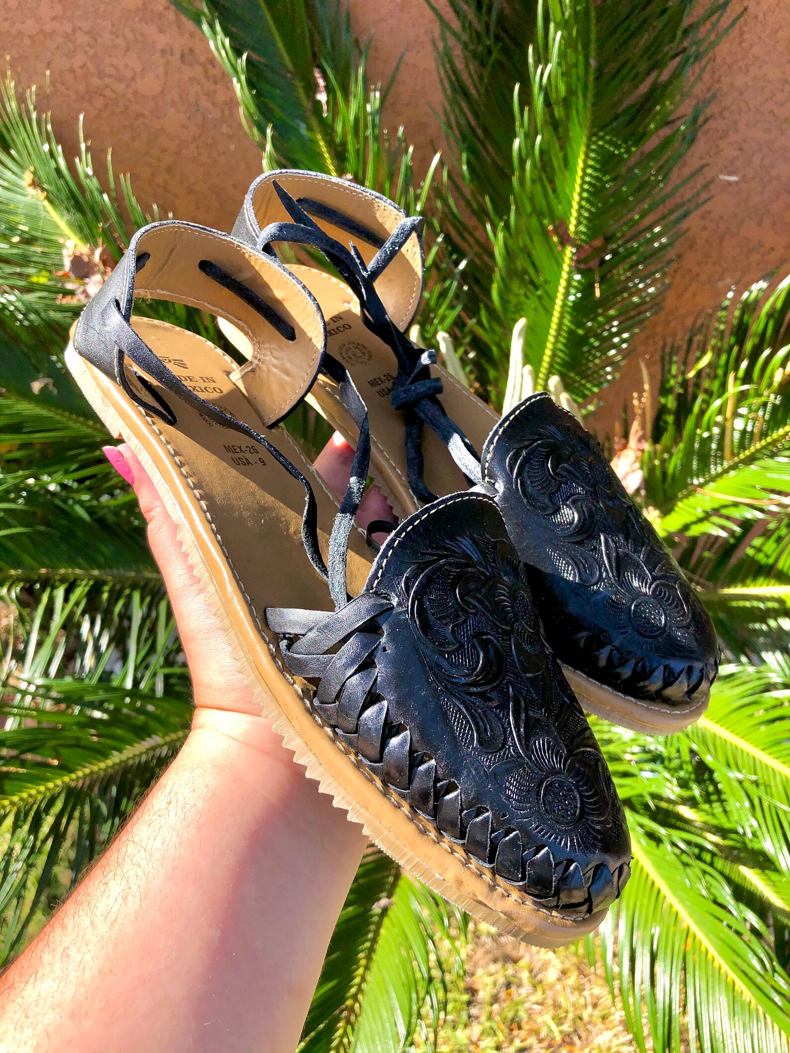 all black leather huaraches