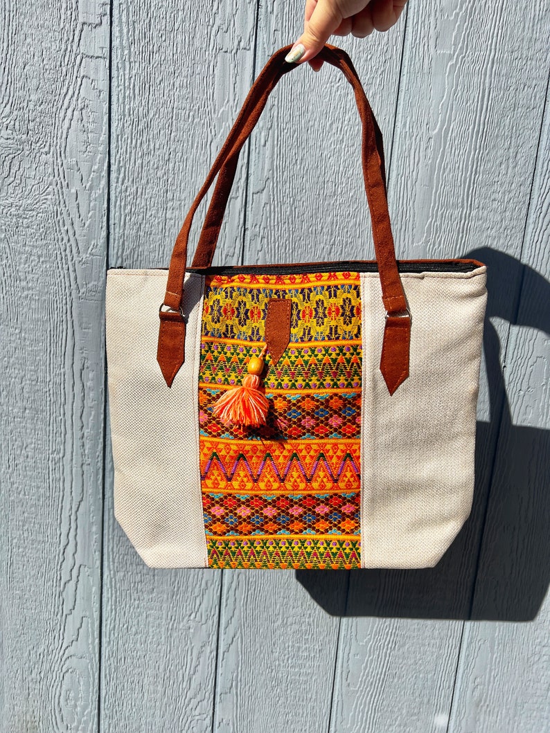 Mexican Embroidered Tote Bag, Tribal Tote Bag, Tote Bag With Pockets ...