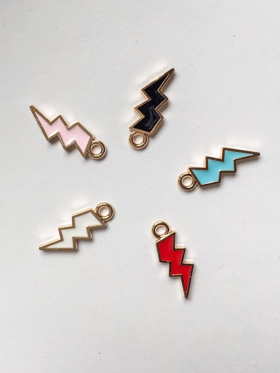 Lightning Bolt Charms-red White Blue Black and Pink Enamel Lightning Bolt Charms  for Jewelry Making-bulk Jewelry Charms-gold Mini Earring 