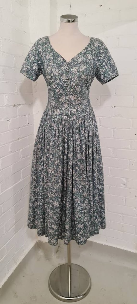 Laura Ashley 1980s blue ditsy floral prairie dress