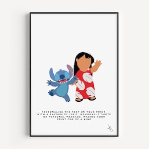Lilo & Stitch Inspired Print | Movie, Gift, Poster, Wall Art, Kids, Nursery, Ohana, Cute, Personalised | Available in A5, A4 or A3.