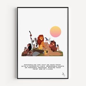 Impresión inspirada en El Rey León / Película, film, regalos, niños, dibujos animados, guardería, póster, arte de pared, personalizado / Disponible en A5, A4 o A3.