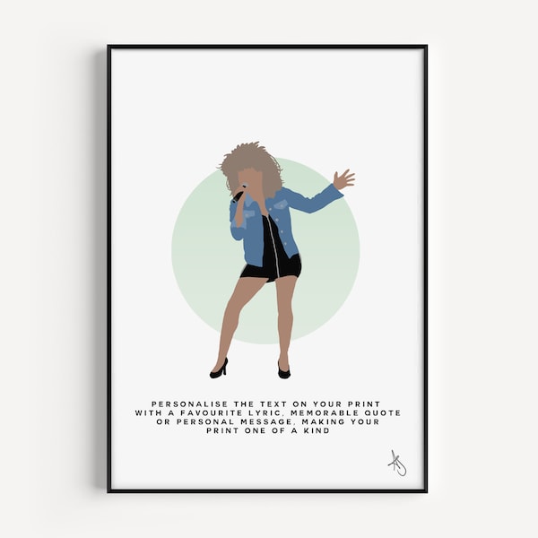 Tina Turner Inspired Print | Musician, Music, Wall Art, The Best, Proud Mary, Gift, Custom, Personalised | Available in A5, A4 or A3.