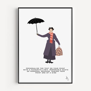 Impresión inspirada en Mary Poppins / Película, Niños, Musical, Regalo, Paraguas, Póster, Arte de pared, Personalizado / Disponible en A5, A4 o A3.