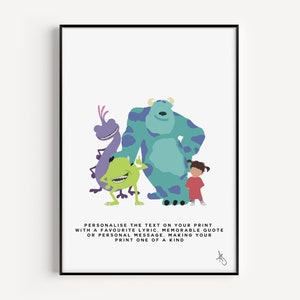 Impresión inspirada en Monsters Inc. / Película, dibujo animado, niños, dormitorio, regalos, póster, arte de pared, personalizado / Disponible en A5, A4 o A3.