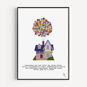 Impresión inspirada en Up / Película, Film, Niños, Dibujos animados, Niños, Guardería, Póster, Arte de pared, Personalizado, Personalizado / Disponible en A5, A4 o A3.