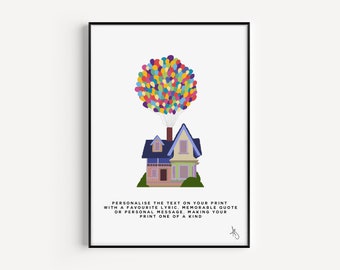 Omhoog geïnspireerde print | Film, film, kinderen, tekenfilm, kinderen, kinderkamer, poster, kunst aan de muur, op maat, gepersonaliseerd | Verkrijgbaar in A5, A4 of A3.