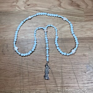 Handmade Santa Muerte Rosary/Rosario Dyed White Jade