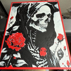 Santa Muerte 2 (Small, Matte Red, White and Black) 3D Picture offering or gift 6 1/2 inches tall X 5 1/2