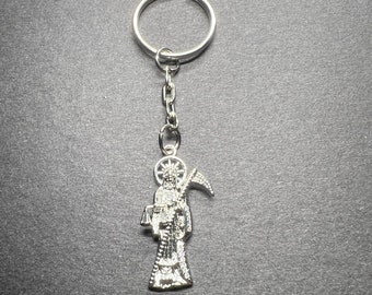 Silver Handmade Santa Muerte Keychain
